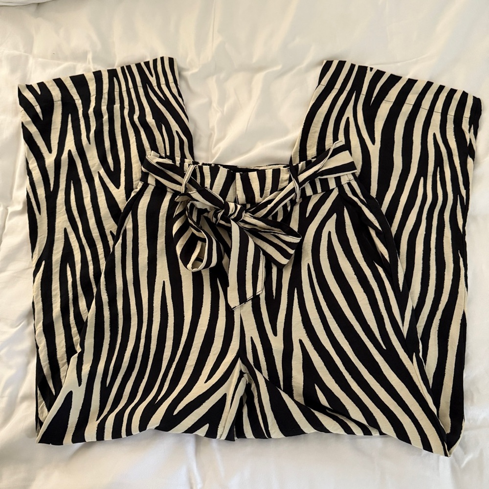 Mango Black and Cream Striped Pants